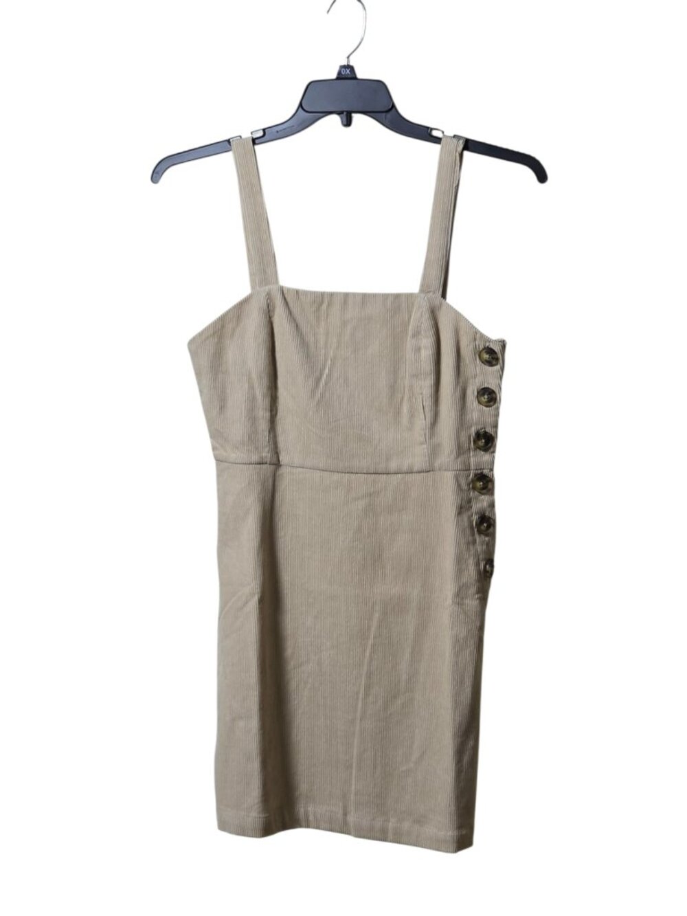 MNG Mango Cotton Button Detail Mini Dress Size 2 Beige Square Neck Sheath Dress